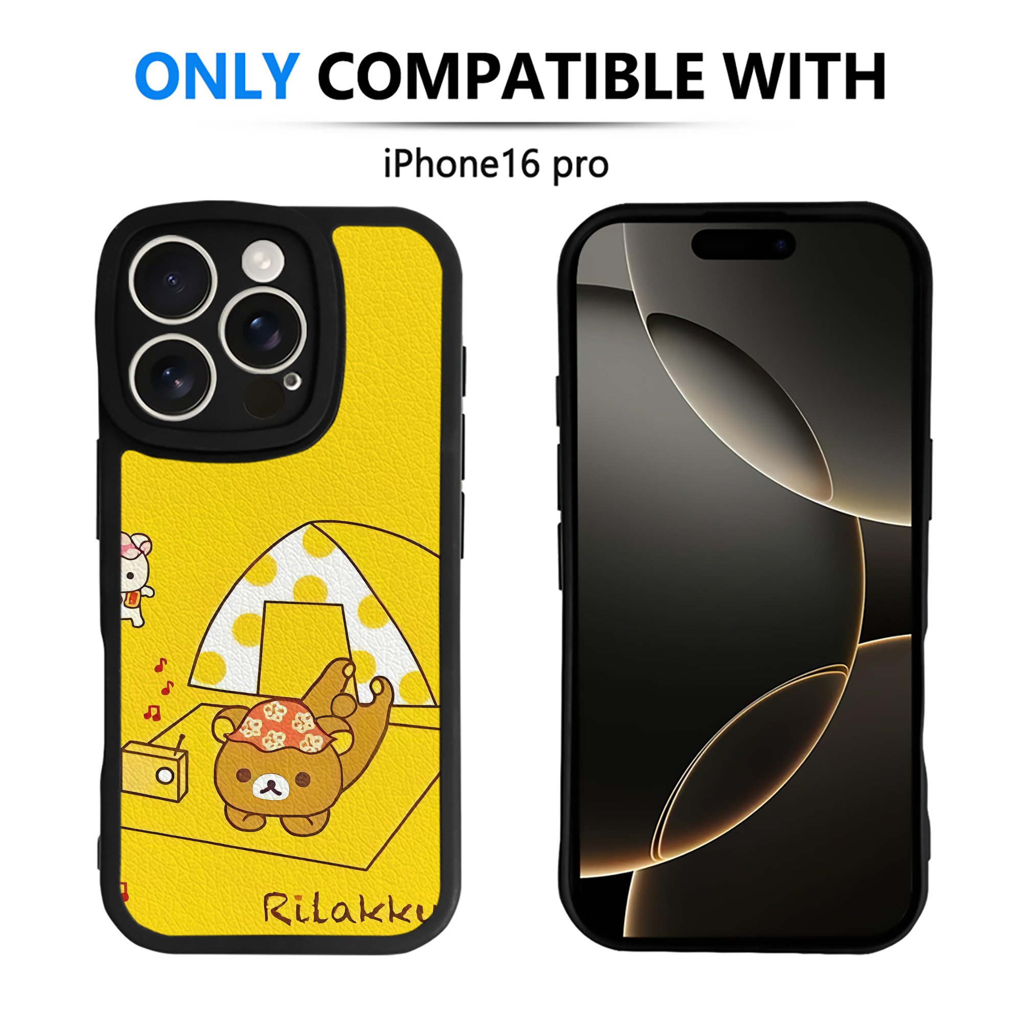 （画像用） リラックマ リラックマ キイロイトリ Rilakkuma Korilakkuma Kiiroitori 【iPhone 16シリーズ対応】シリコンスマホケース（レザー調） 材質：シリコン